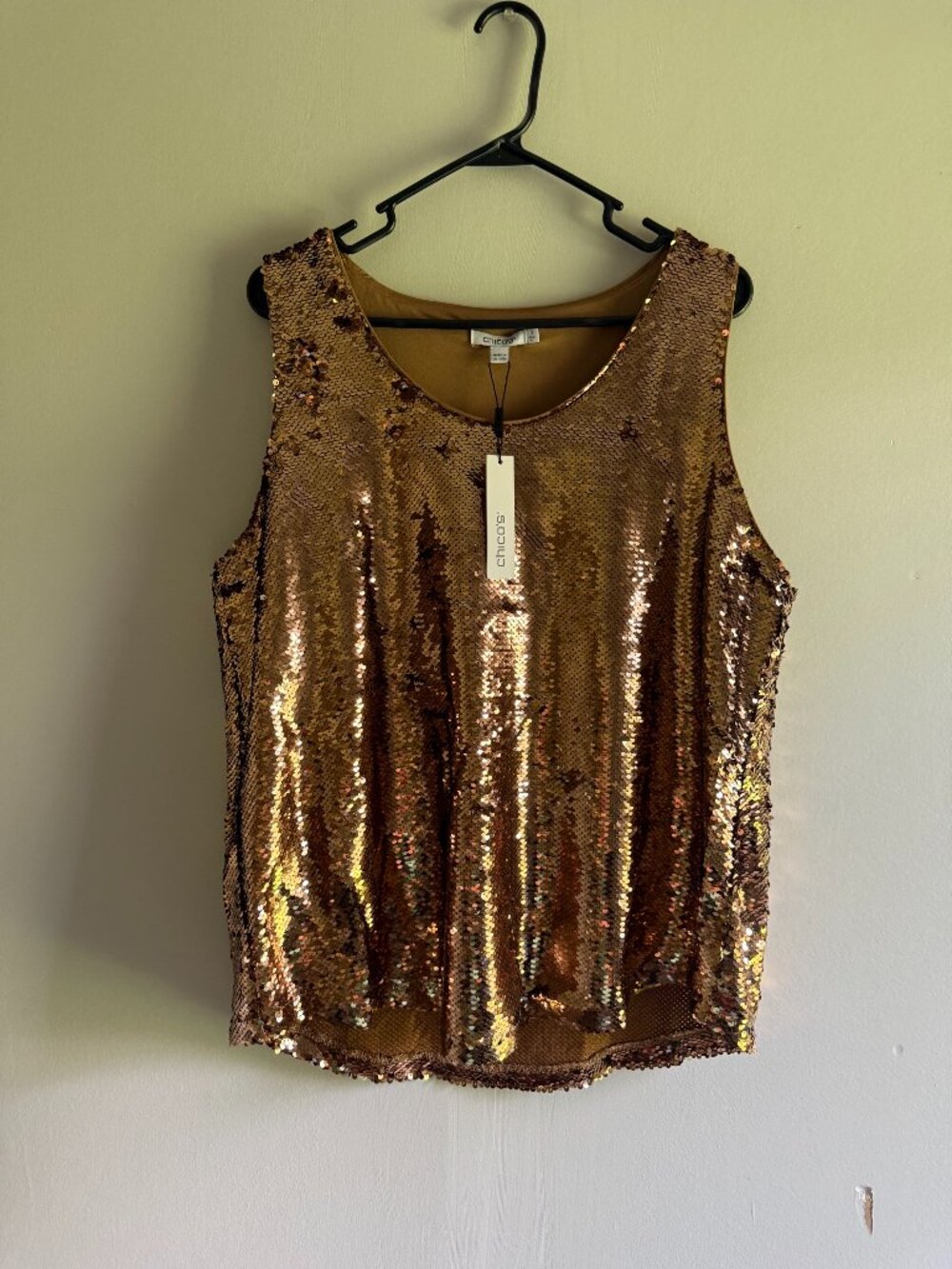 NWT Chico's Gold Sequin Tank Top Sleeveless Scoop Neck Size 3 XL
